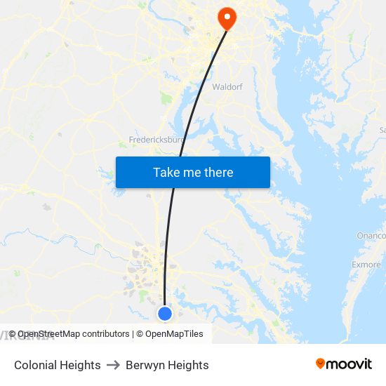 Colonial Heights to Berwyn Heights map