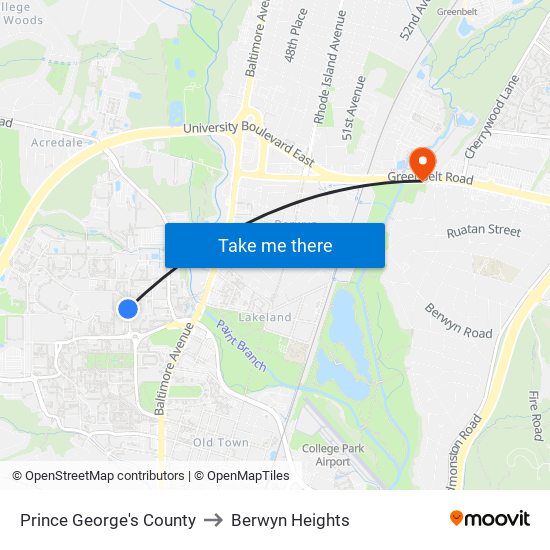 Prince George's County to Berwyn Heights map