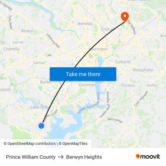 Prince William County to Berwyn Heights map