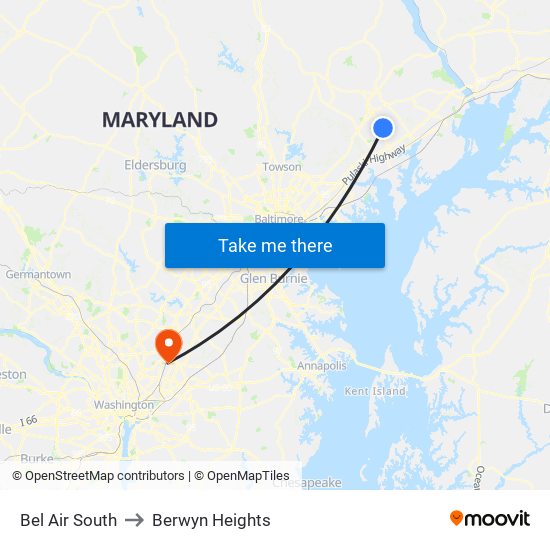 Bel Air South to Berwyn Heights map