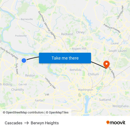 Cascades to Berwyn Heights map