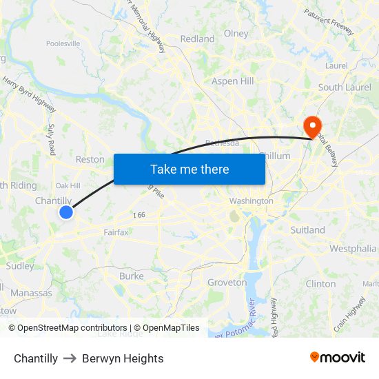 Chantilly to Berwyn Heights map