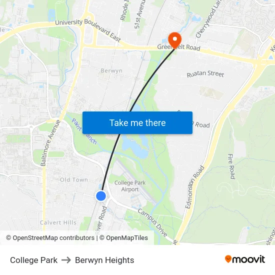 College Park to Berwyn Heights map