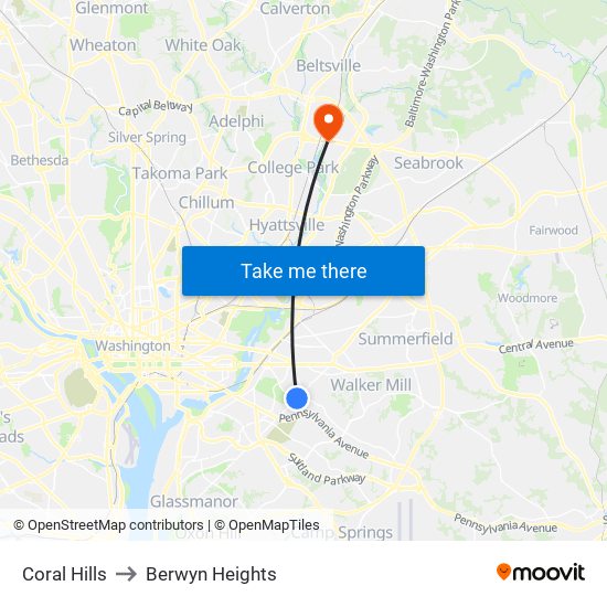 Coral Hills to Berwyn Heights map
