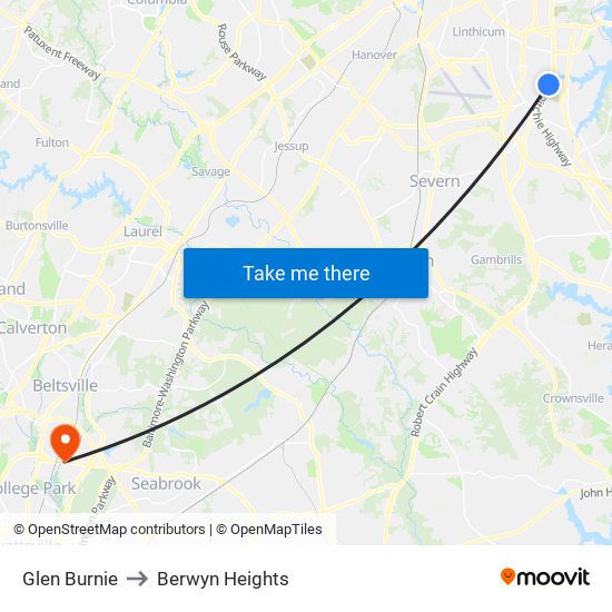 Glen Burnie to Berwyn Heights map