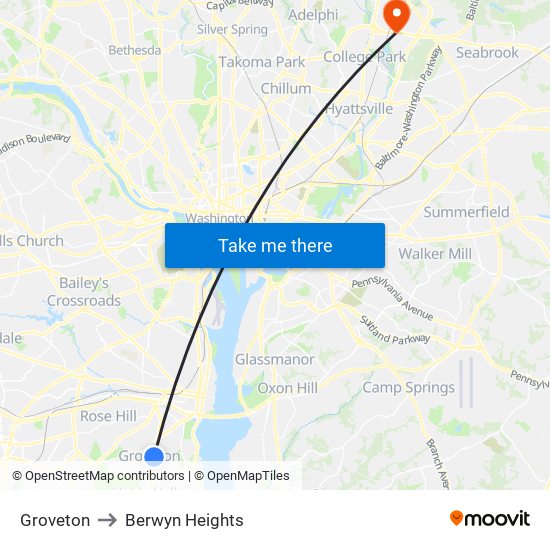 Groveton to Berwyn Heights map