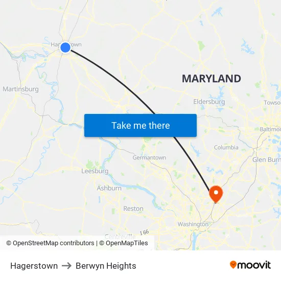Hagerstown to Berwyn Heights map