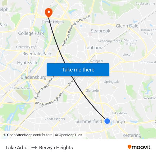 Lake Arbor to Berwyn Heights map