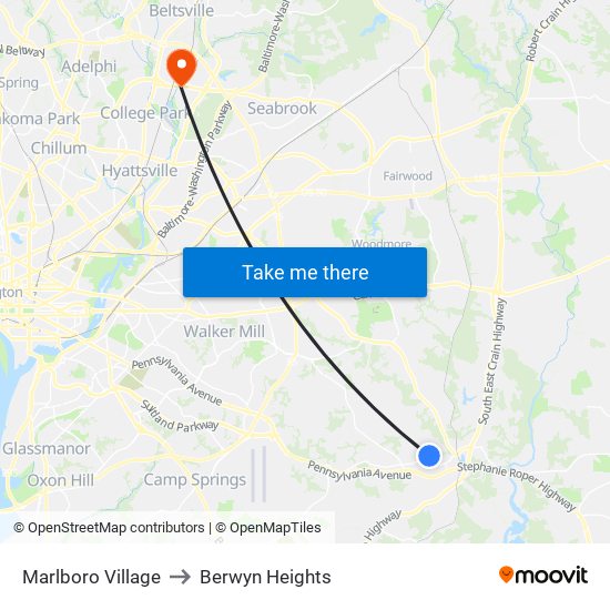 Marlboro Village to Berwyn Heights map