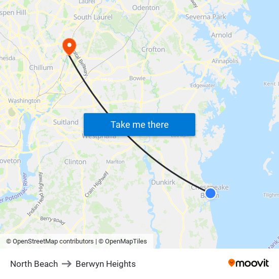 North Beach to Berwyn Heights map