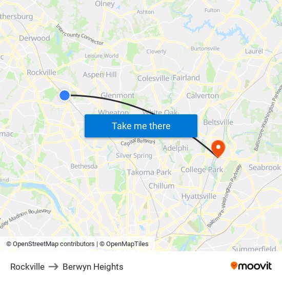 Rockville to Berwyn Heights map