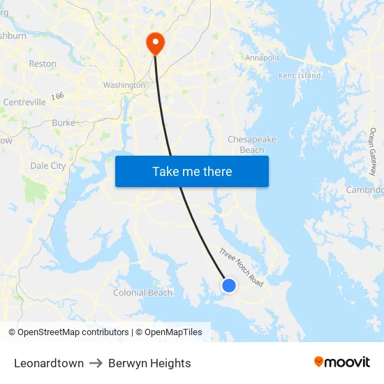 Leonardtown to Berwyn Heights map