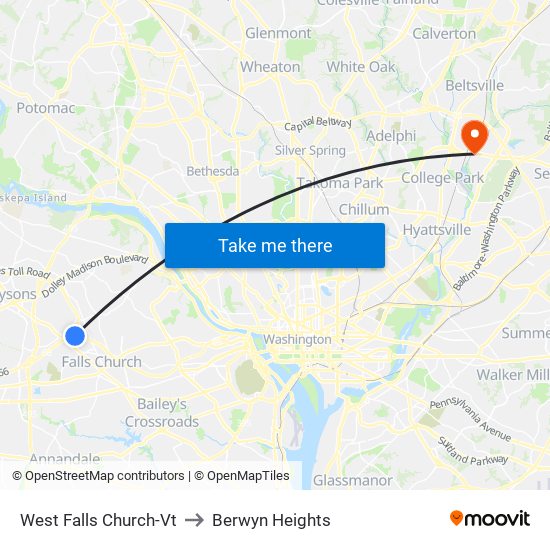 West Falls Church-Vt to Berwyn Heights map