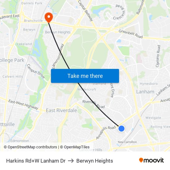 Harkins Rd+W Lanham Dr to Berwyn Heights map