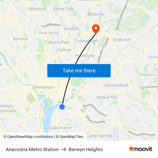 Anacostia Metro Station to Berwyn Heights map