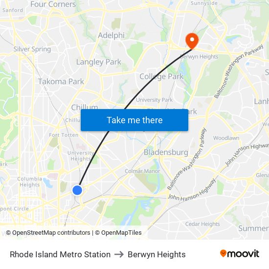 Rhode Island Metro Station to Berwyn Heights map