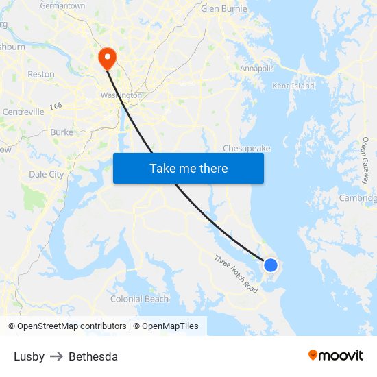 Lusby to Bethesda map