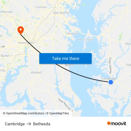 Cambridge to Bethesda map
