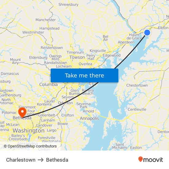 Charlestown to Bethesda map