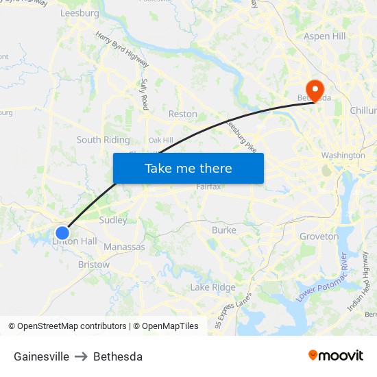 Gainesville to Bethesda map