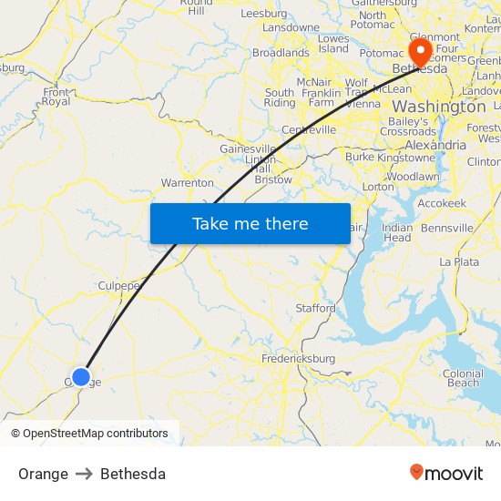 Orange to Bethesda map