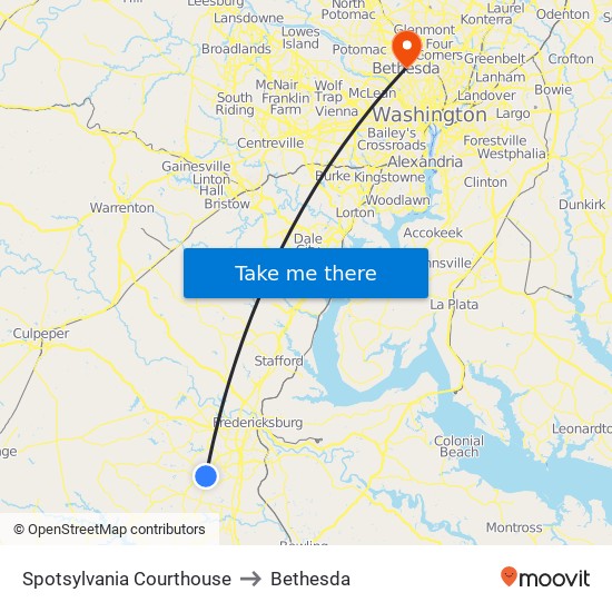 Spotsylvania Courthouse to Bethesda map