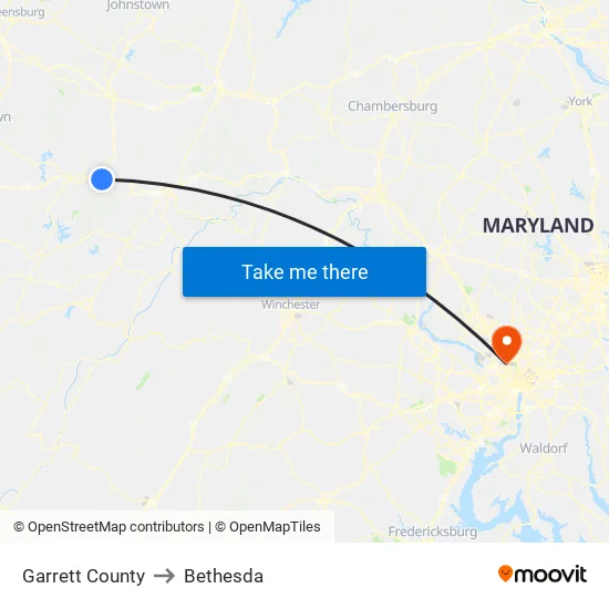 Garrett County to Bethesda map