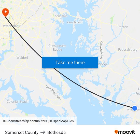 Somerset County to Bethesda map