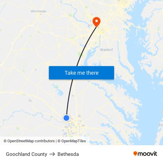 Goochland County to Bethesda map