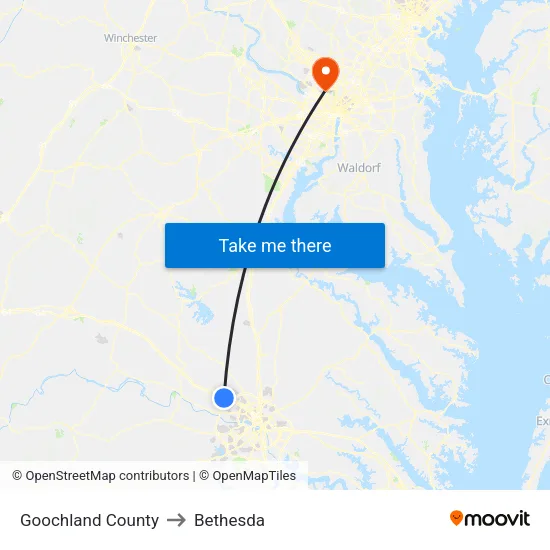 Goochland County to Bethesda map