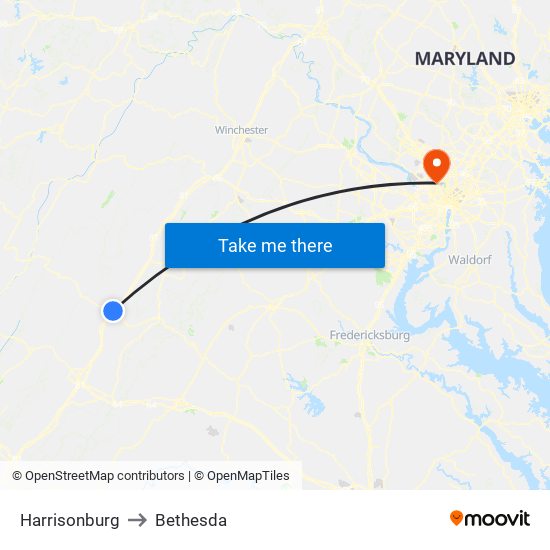 Harrisonburg to Bethesda map