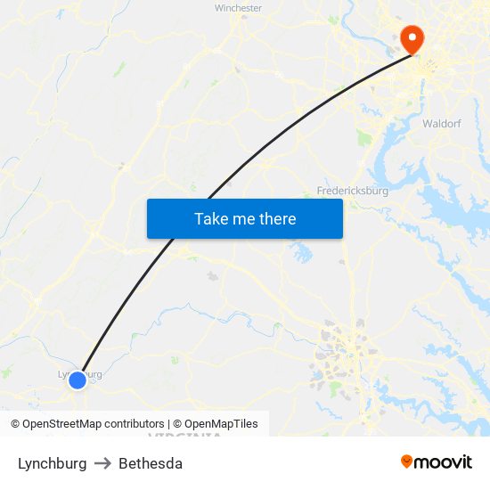 Lynchburg to Bethesda map