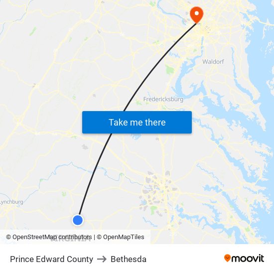 Prince Edward County to Bethesda map