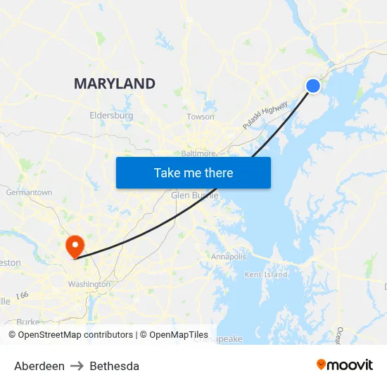 Aberdeen to Bethesda map