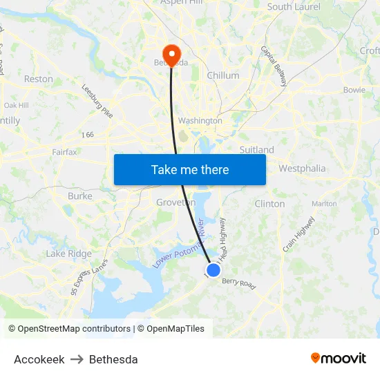 Accokeek to Bethesda map