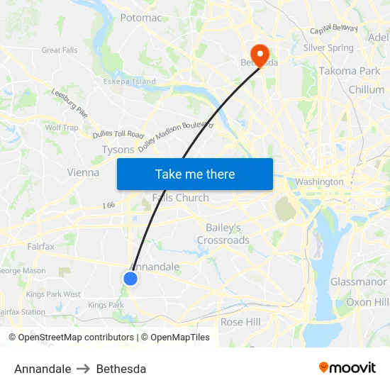 Annandale to Bethesda map