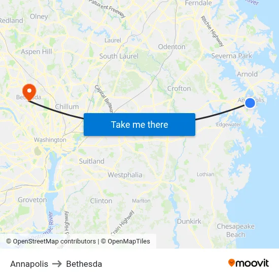 Annapolis to Bethesda map