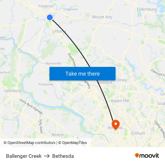 Ballenger Creek to Bethesda map