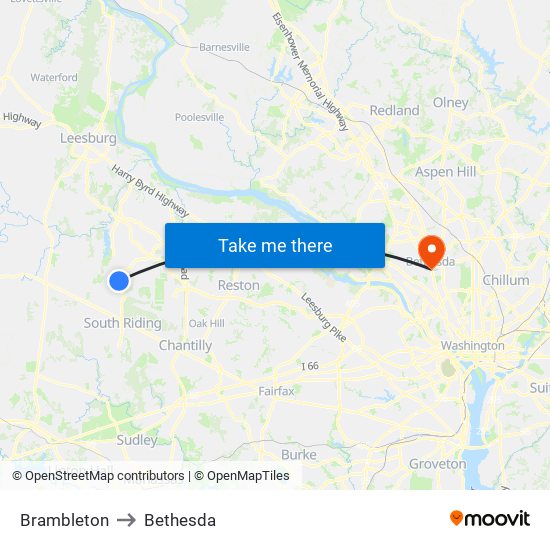 Brambleton to Bethesda map