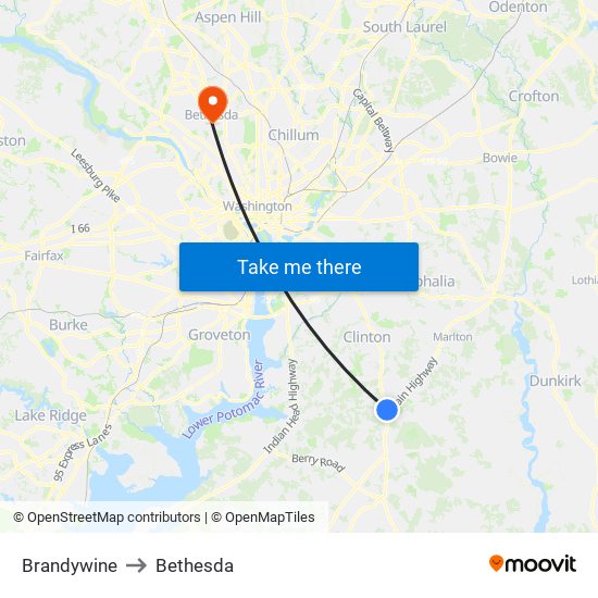 Brandywine to Bethesda map