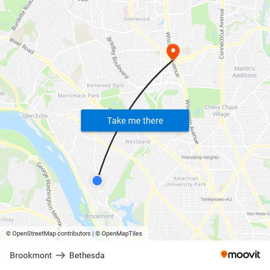Brookmont to Bethesda map