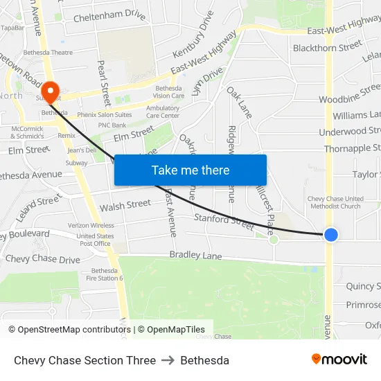 Chevy Chase Section Three to Bethesda map