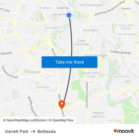 Garrett Park to Bethesda map