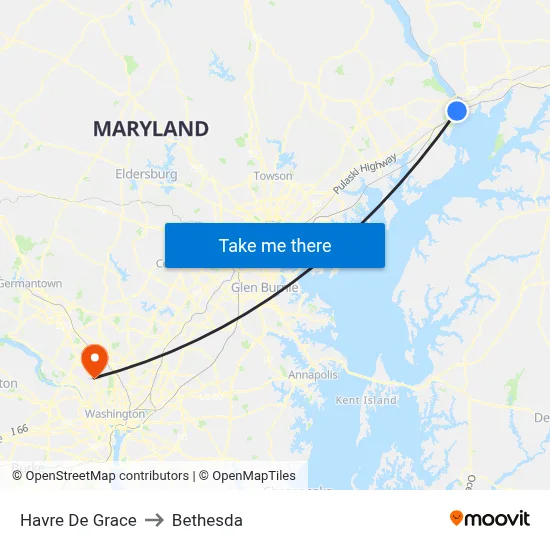 Havre De Grace to Bethesda map
