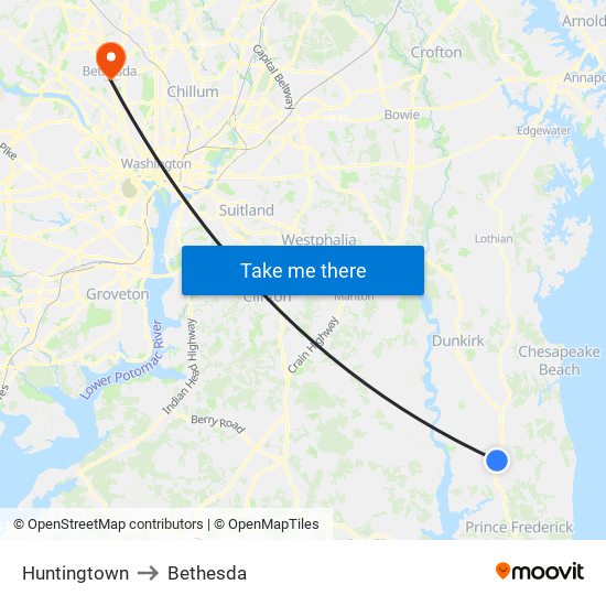 Huntingtown to Bethesda map