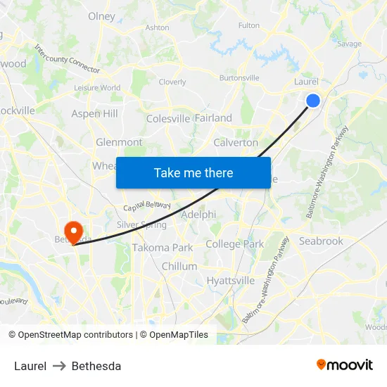Laurel to Bethesda map
