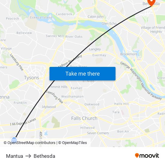 Mantua to Bethesda map