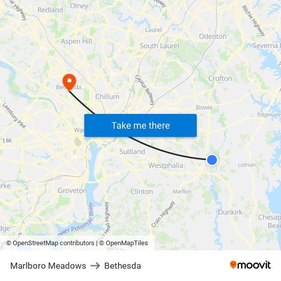 Marlboro Meadows to Bethesda map