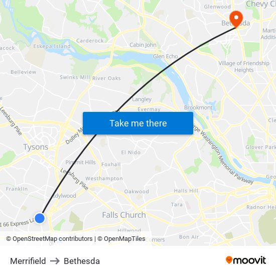 Merrifield to Bethesda map