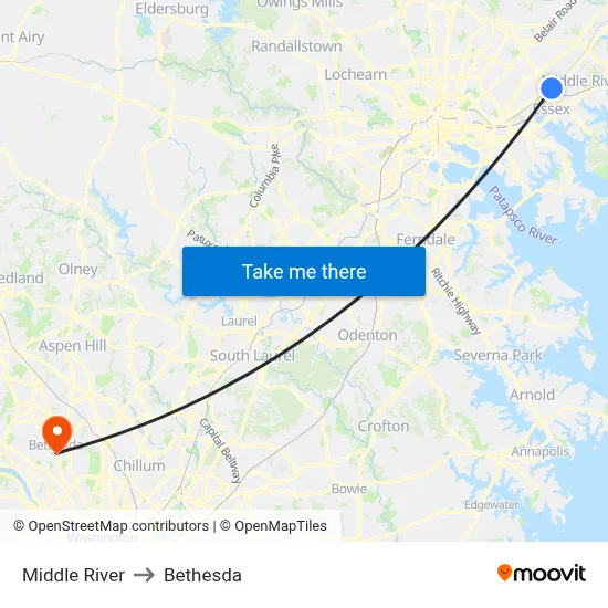Middle River to Bethesda map